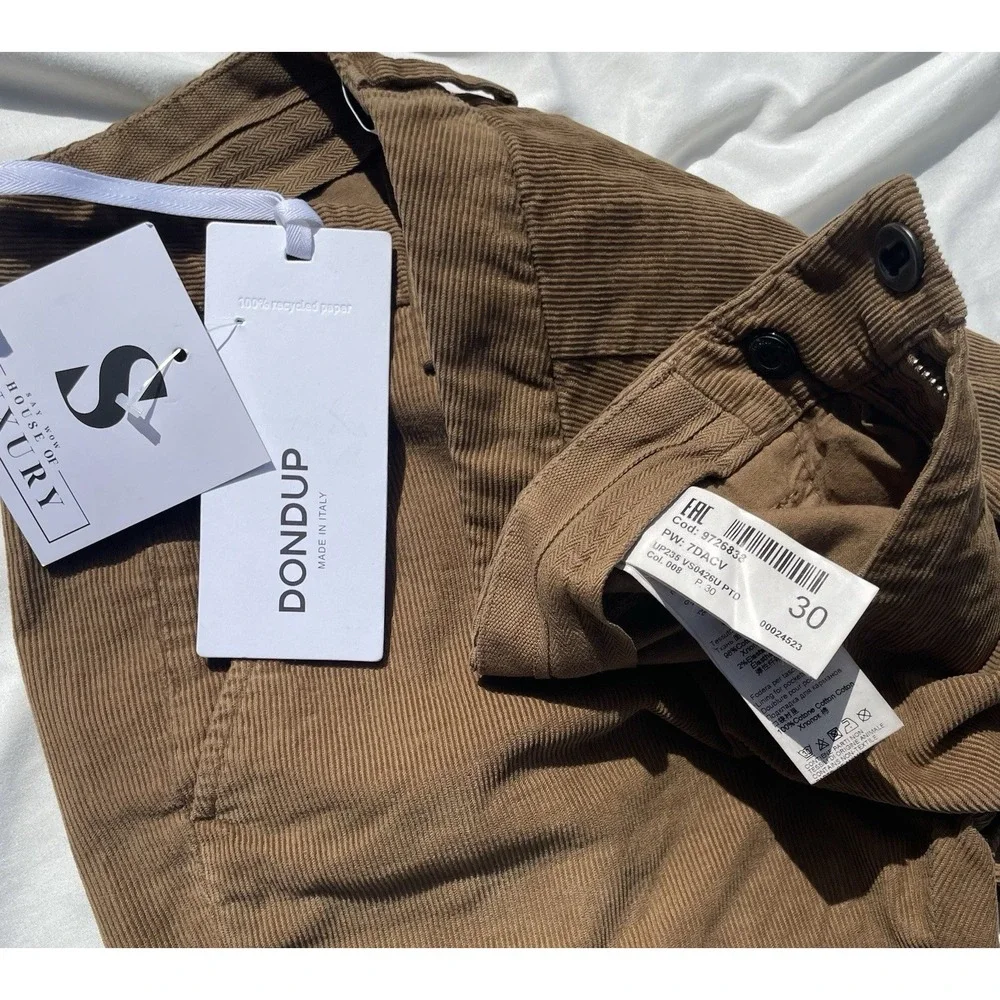 Dondup Gaubert Corduroy Pants Mocha Brown Made in Italy Slim Fit Mens Size 30